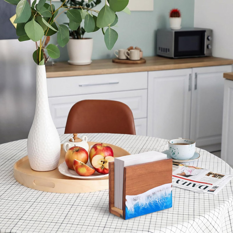 Distributeur de serviettes de table en bois d'acacia fabriqué à la main en bois d'acacia et de résine