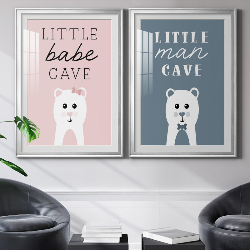 «Little Babe Cave», ensemble de 2 impressions, Blanc, Papier avec cadre argenté, H 26,5 po x l 73 po x P 1,5 po