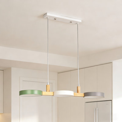 3-light T-shaped Kitchen Island Pendant Light, 28.5" Length Modern Dining Room Chandelier Gray White Green