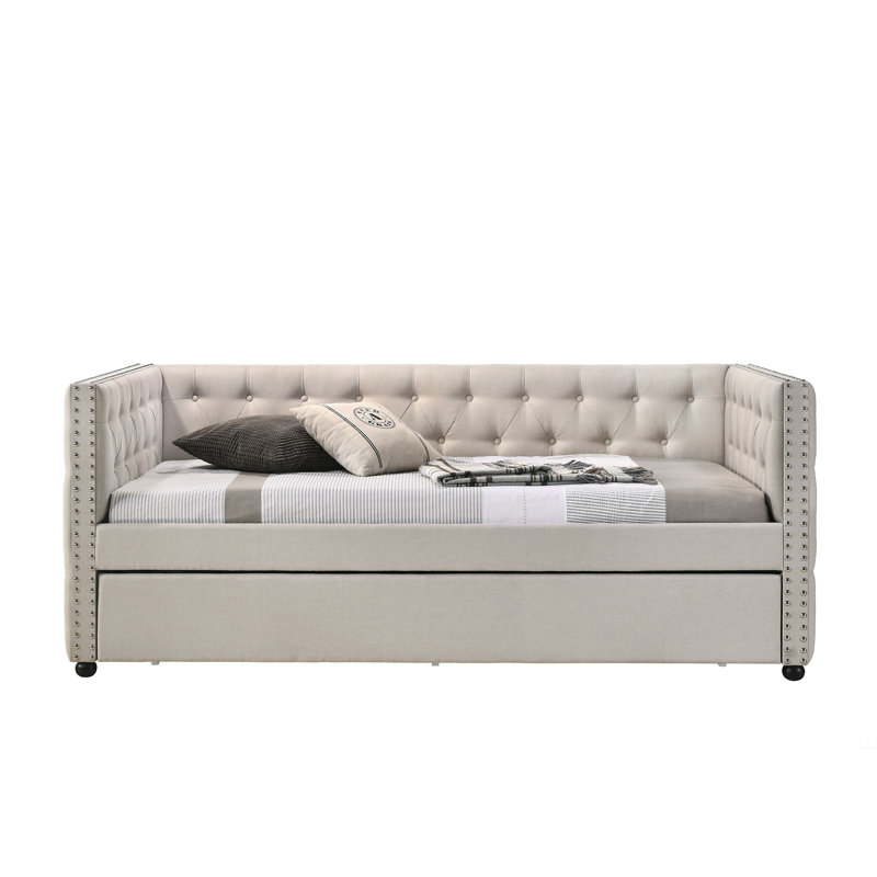 Fabric Daybed W/Trundle (Overall Full), Beige, Full/Double