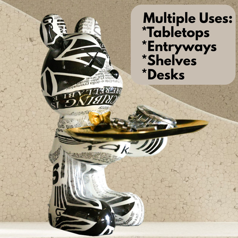 Adam & Friends Home Decor Butler Mouse With Tray Sculpture | 1-Piece, Newsprint