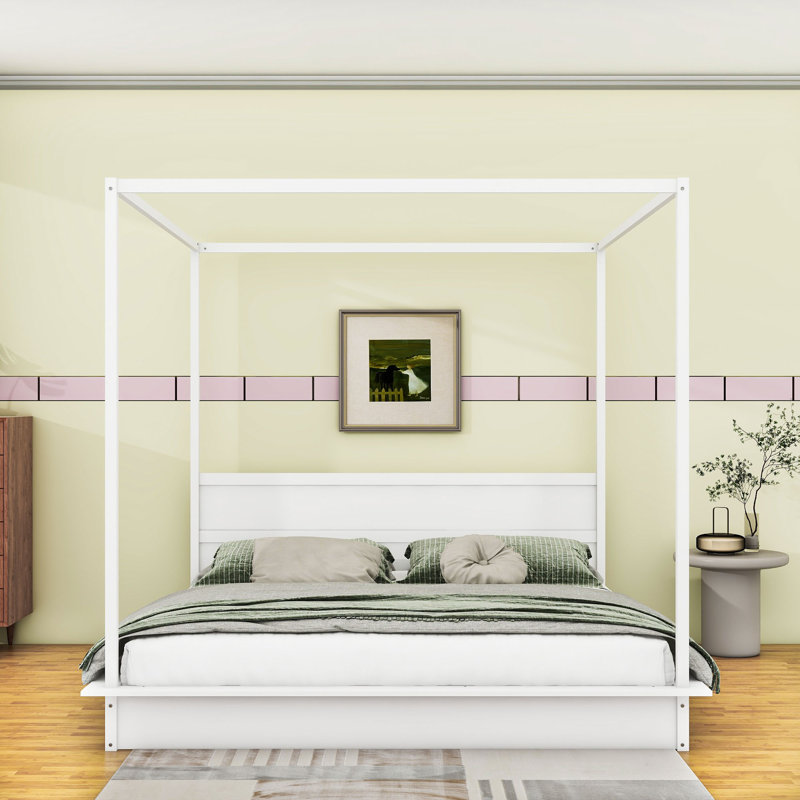 Derel Wood Canopy Platform Bed with Support Slats and LED Light, King