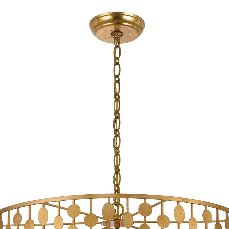 Lustre tambour 6 lumières à abat-jour Dufren, Or antique