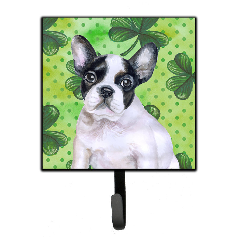 Markle Metal Wall Organizer with Key Hooks, French Bulldog, Grey/Green
