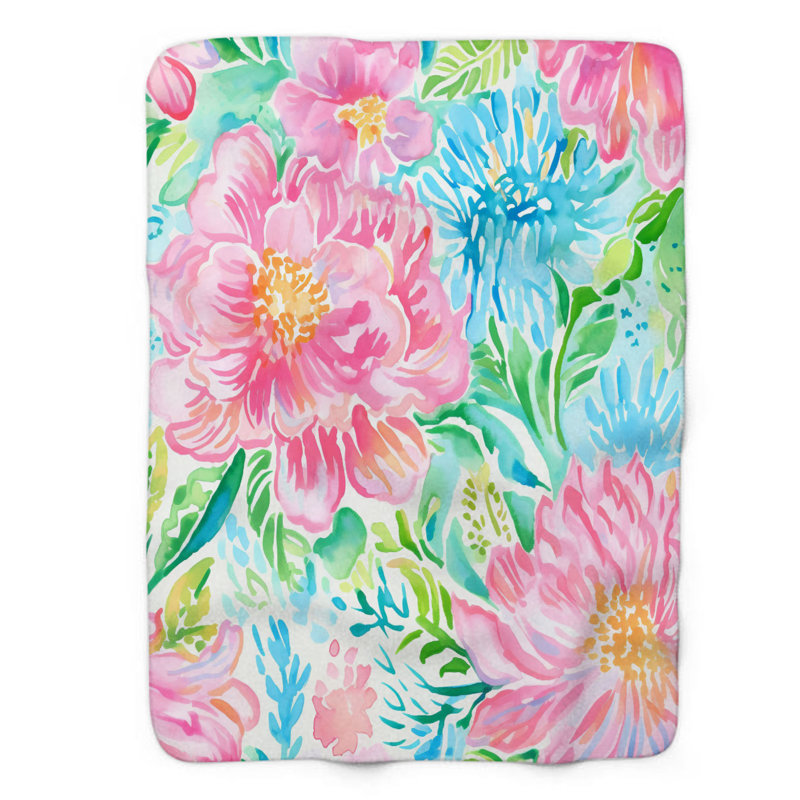 Motif de balise maritime - 1 pièce Sherpa Premium, L 60 po x L 80 po, Assortiment de fleurs élégantes