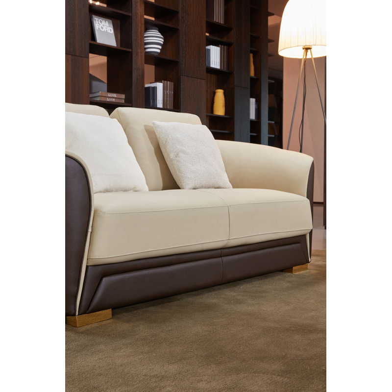 Barrel Chair, Beige/Chocolate Genuine Leather
