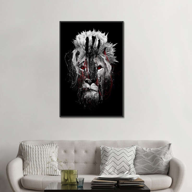 « red-avec lion », impression sur toile, H 26 po x l 18 po x P 1,5 po, Toile avec cadre flottant noir, Pas de tapis