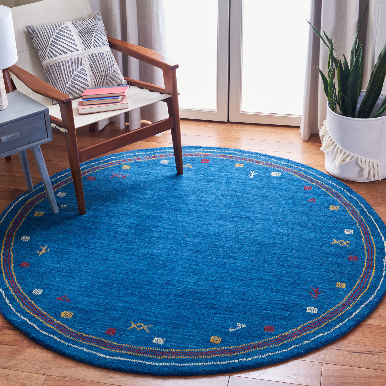 Danette Blue Southwestern Hand-Loomed Wool Rug, Round 8'