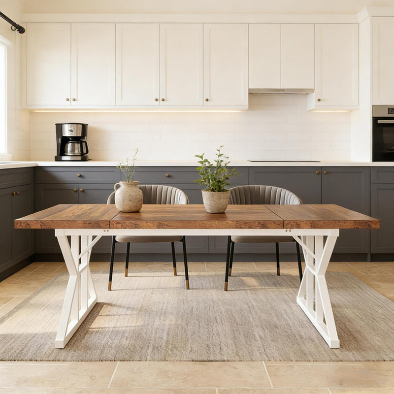 Table de salle à manger rustique en métal et bois, style maison de campagne moderne, maison et cuisine