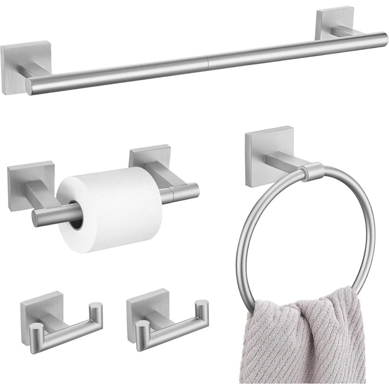 Premium 5-Piece Bathroom Hardware Set With Towel Bar, Towel Ring, Toilet Paper Holder, And Double Hooks, Rust-Resistant SUS304 Stainless Steel, Wall Mounted For Modern Bathroom Decor