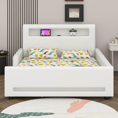 Upholstered Platform Bed With Drawer,  LED Light Strip & USB Port