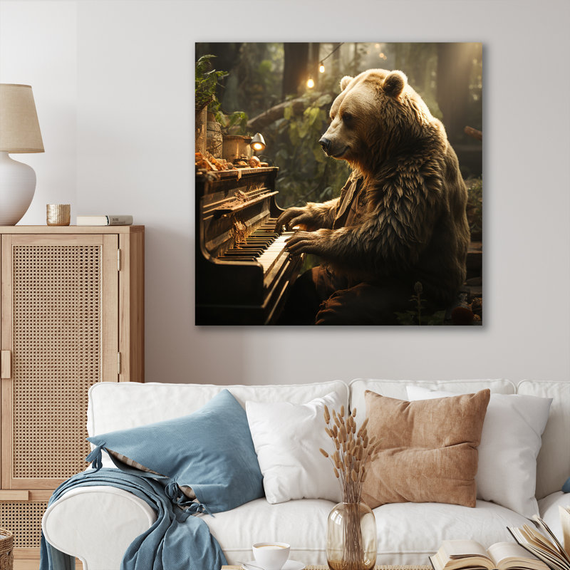 Forêt forêt jouant du piano - Ours 2, art mural, Toile tendue, H 36 po x l 36 po x P 1,5 po