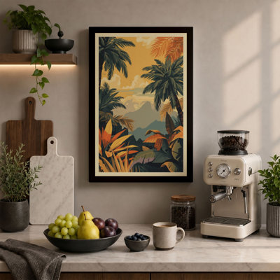 Tropical Palms at Dusk Vintage - Wrapped Canvas