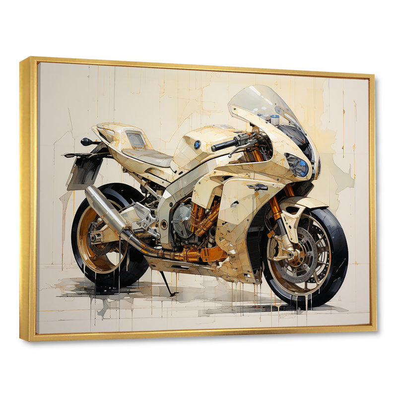 Minimalisme à moto I sur toile, Cadre flottant doré, H 30 po x l 40 po x P 1,5 po