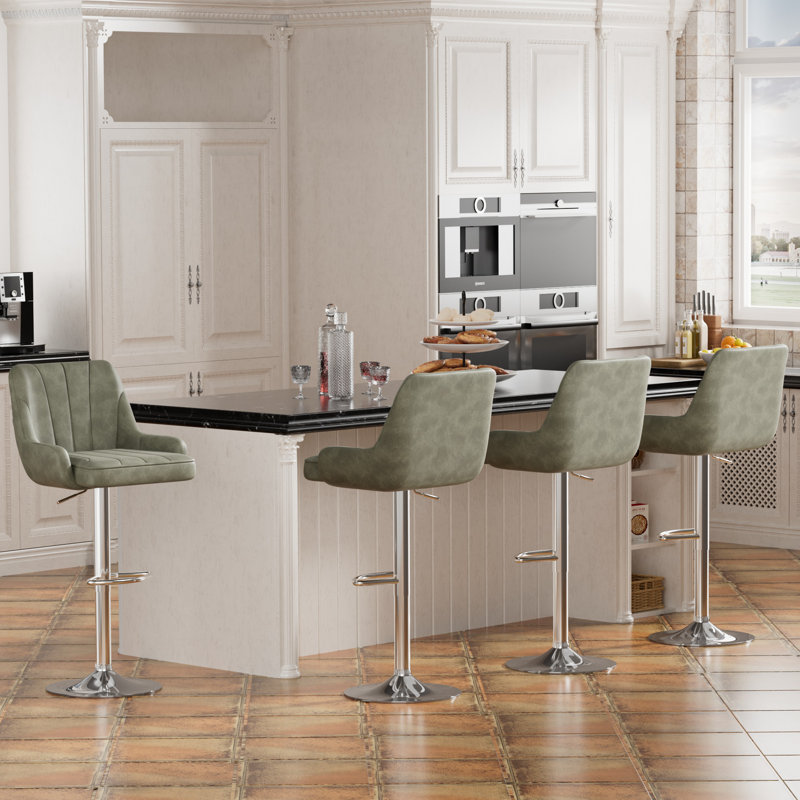 Ensemble de 4 tabourets de bar pivotants réglables en similicuir, hauteur de comptoir rembourrée avec tabouret à haut dossier pour îlot de cuisine, gris