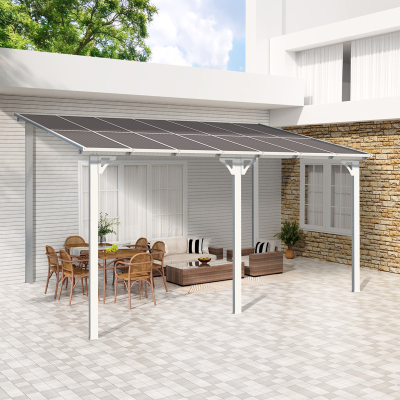 Pergola mural en aluminium pour terrasse avec abri de jardin, Blanc, H 8 po x l 14 po x P 10 po