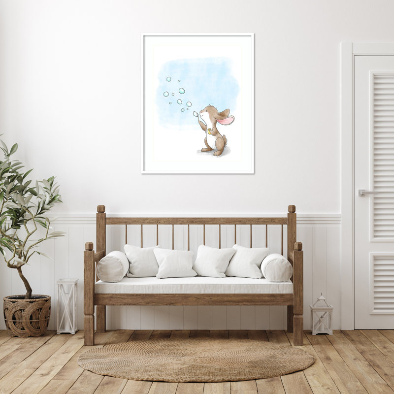 «Little Bunny Blowing Bubbles» par Circle Kids, impression sur bois encadrée, H 41 po x l 33 po