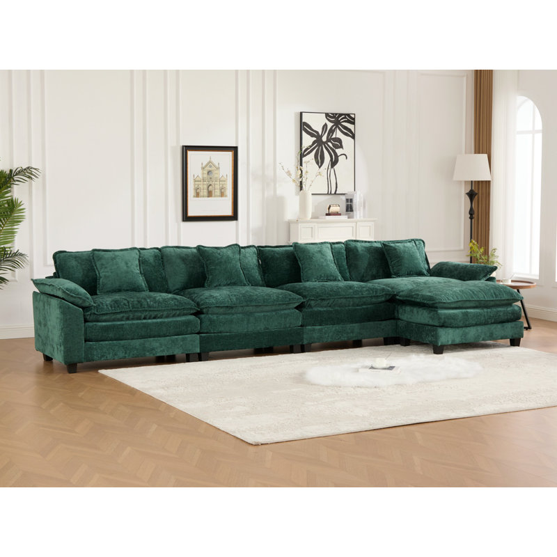 Canapé modulaire en forme de L Grid, canapé surdimensionné avec repose-pieds Cloud, Chenille verte