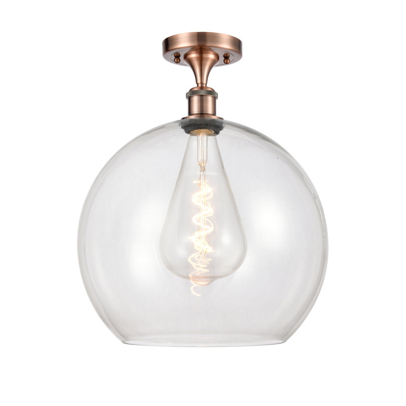 Plafonnier semi-encastré 1 lumière Cindi, H 18,38 po x l 13,75 po x P 13,75 po, Transparent, Cuivre antique
