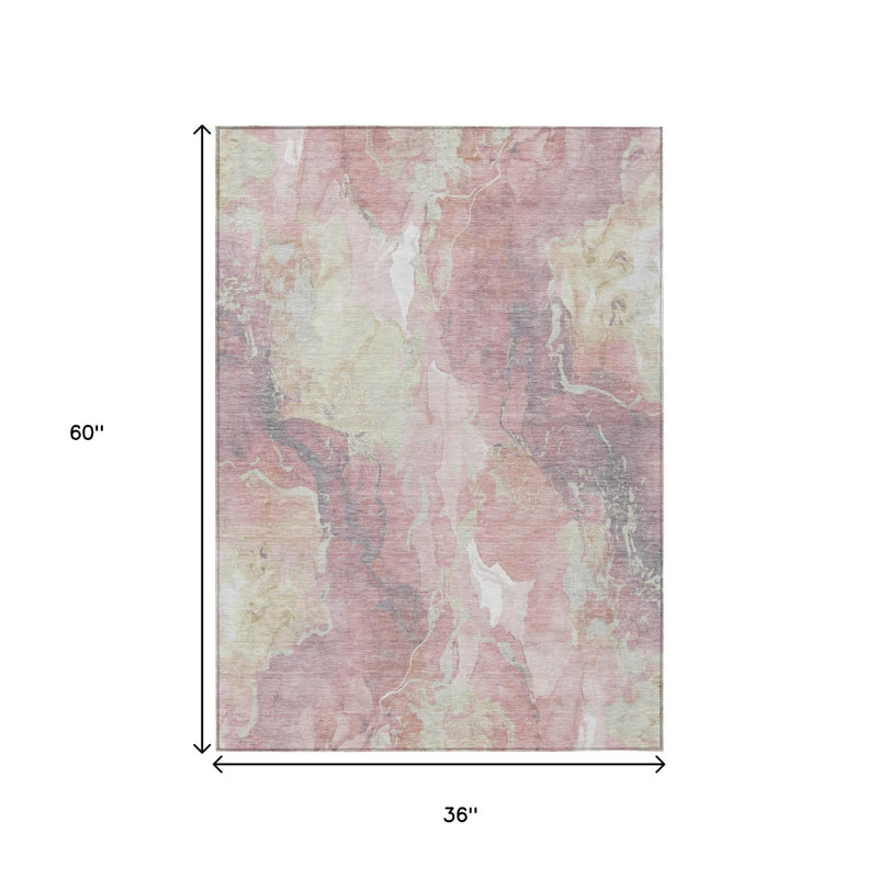 Tapis d'intérieur/extérieur abstrait rose et beige 90 x 150 cm, lavable