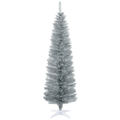 6ft Artificial Pencil Christmas Tree, Slim Xmas Tree with 390 Realistic Branch Tips and Plastic Stand, Silver