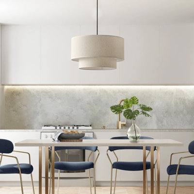 Marrium 1-Light 20 inch Oversize Fabric Lampshade Modern Pendant Lighting for Dining Room, Bedroom
