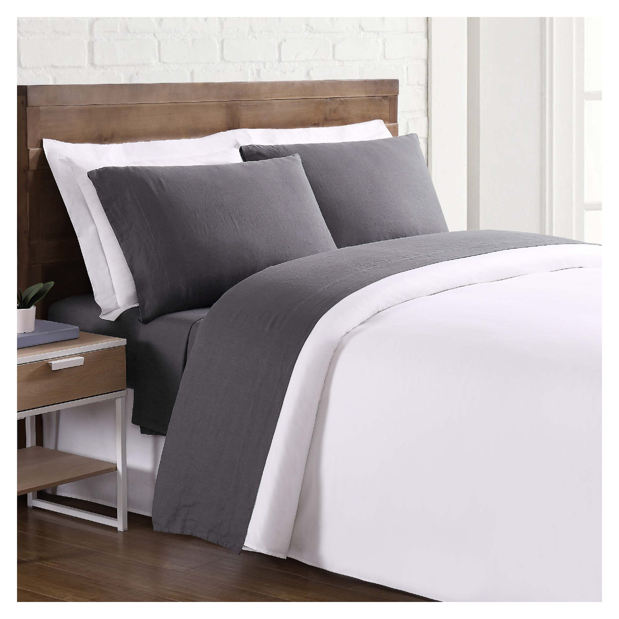 Nena 100% Linen Standard Sheet Set, Charcoal, Full / Queen