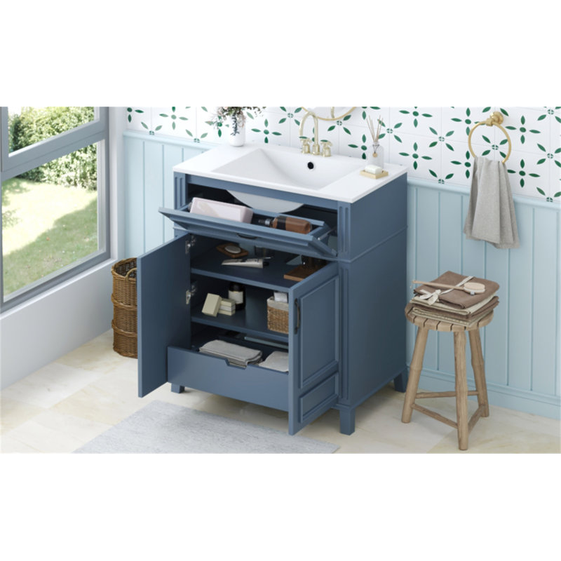 Meuble-lavabo de 30 po avec lavabo en céramique, structure en bois massif, portes à fermeture douce, rangement spacieux, style rétro