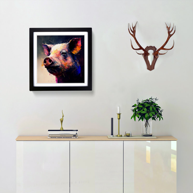 Pig Abstract - Single Picture Frame Print on Wood, Black