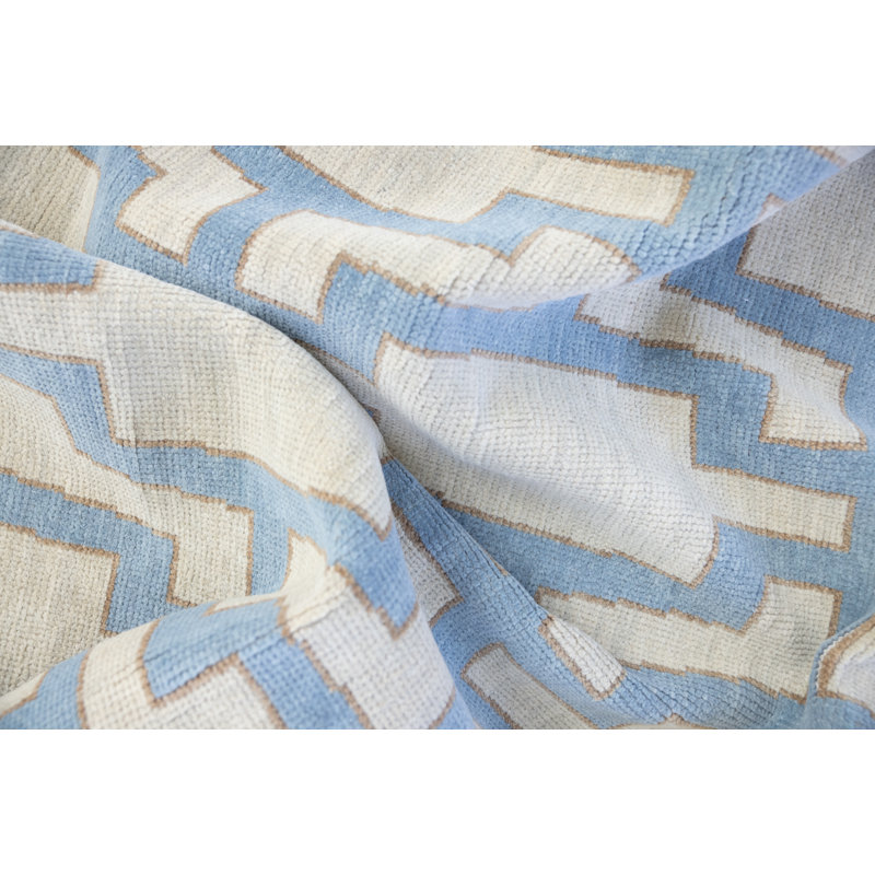 Della Hand Knotted Wool Geometric Area Rug, Runner 3' x 10', Blue