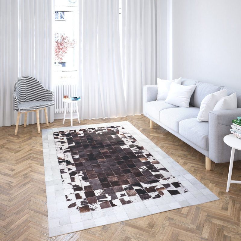 Bolme Cowhide Patchwork Indoor Rug, Rectangle 4' x 6'