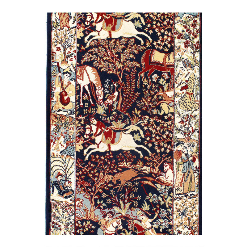 Navy Hunting Design Wool Runner 3'x 13'