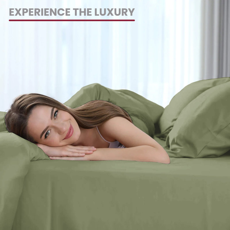 Lux Decor 4-Piece Ultra Soft Microfiber Sheet Set Deep Pocket Fitted Sheet, Wrinkle-Resistant & Easy Care Bedding, Green