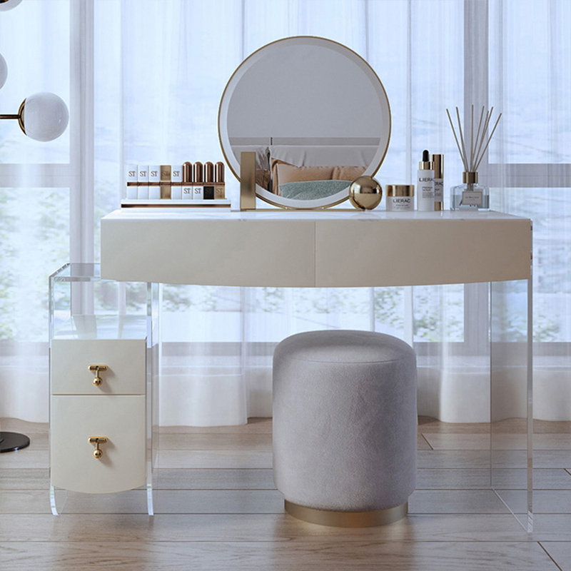 Coiffeuse avec miroir lumineux, 4 tiroirs, 1 chaise