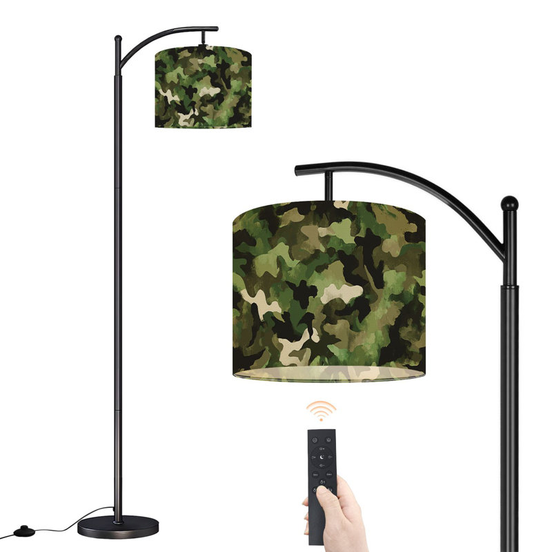 Arc Floor Lamp with Adjustable Lampshade Black Brown Cream Green Color Camouflage Standing Lamp 3 Color Temperatures Dimmable Tall Pole Lamp with Foot Switch for Bedroom