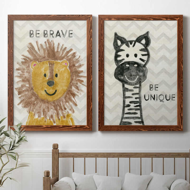Safari Be Brave - ensemble de 2 reproductions, Toile avec cadre érable, Pas de tapis, H 37,5 po x l 55 po x P 1,5 po