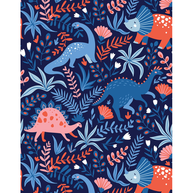 7m x 75cm Matte Childrens Dinosaur Wallpaper Roll, Navy