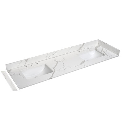 Dessus de meuble-lavabo en quartz 72 po avec deux dosserets et un dosseret