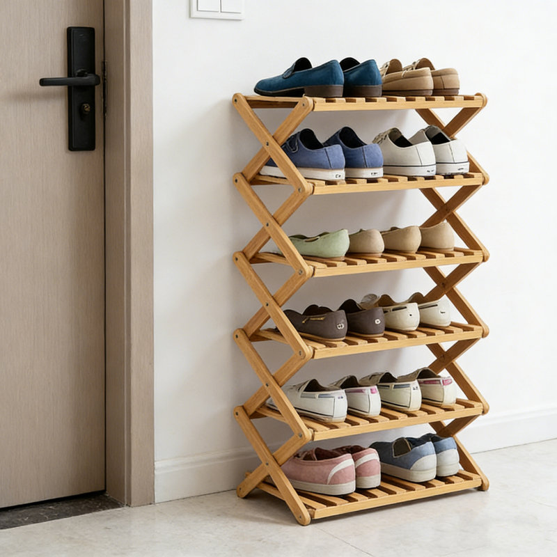 Folding Bamboo Shoe Rack – Portable, Space-Saving, Tool-Free Assembly