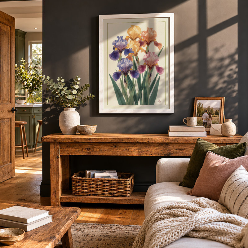 Iris Garden Botanical - Framed Print, A3 - 42.0 x 29.7 cm, White
