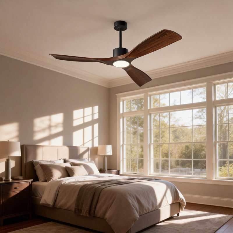 52 Inch Smart Ceiling Fan Featuring 3-Color Dimmable  Light, 6-Speed Reversible Quiet DC Motor, Remote Control And Light Kit
