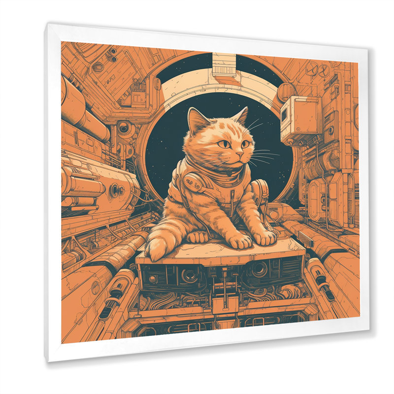 Illustration de l'espace astronout rétro - impression, Cadre simple blanc, H 36 po x l 36 po x P 1,5 po