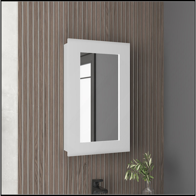 Stylish 25.7" H X 15.7" W Narrow  Mirror Medicine Cabinet, One Door With Three Interior Shelves For Bathroom, Kitchen , White