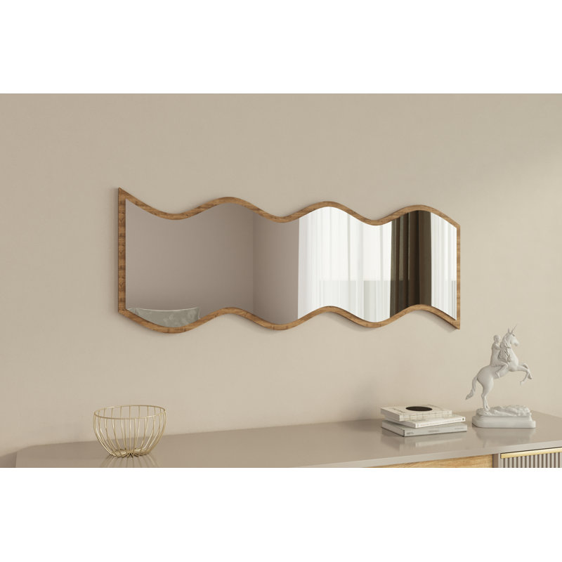 Wavy Wall Mounted Accent Mirror, Brown
