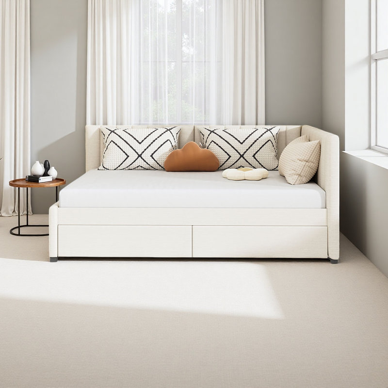 Full Size Upholstered Daybed With 2 Storage Drawers Sofa Bed, Pink