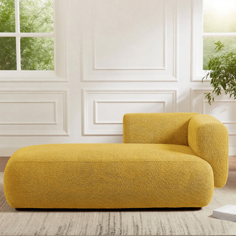 Chaise longue / grande chaise longue avec structure en bois massif, assise profonde et tissu doux, chaise d'appoint de salon pour la détente et la lecture, canapés Boucle