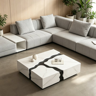 Rock Slab and Wood Frame Coffee Table