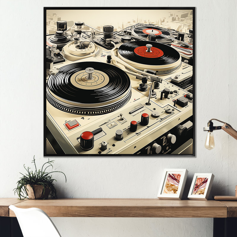 Art mural rétro vinyle vinyle Melody II - Platines, Noir, H 36 po x l 36 po