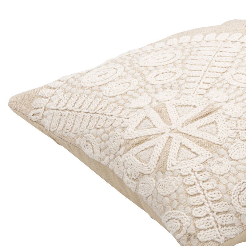Embroidered Cotton Reversible Pillow Cover, 18" x 18"
