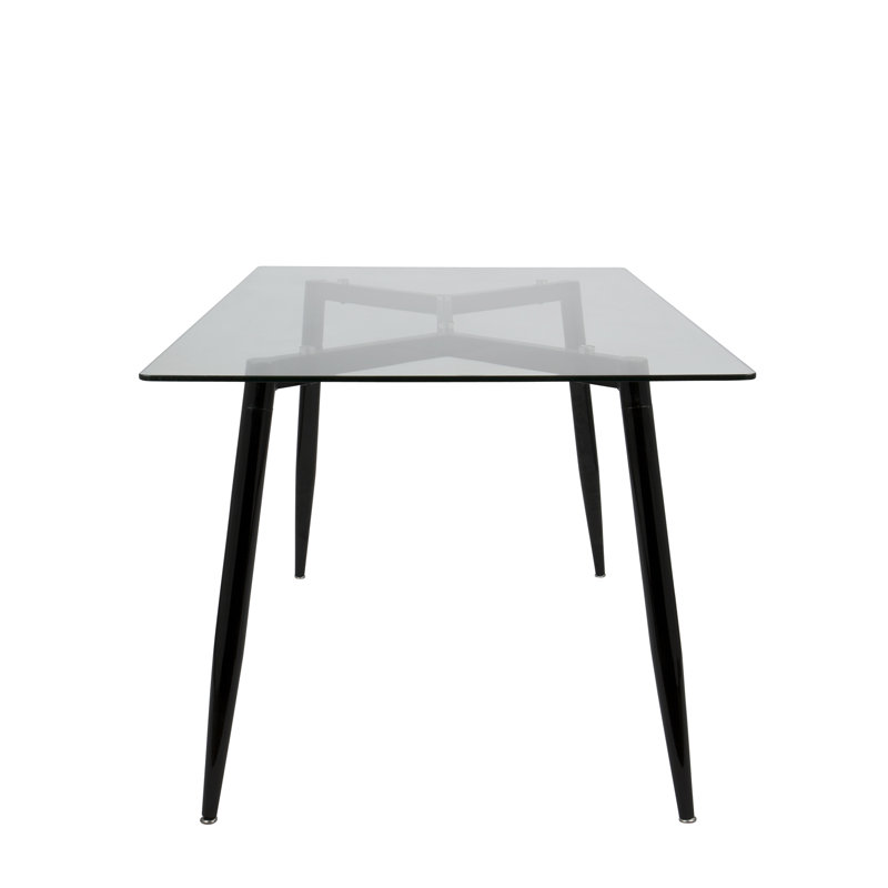 Delante Glass Top Metal Base Dining Table, Black